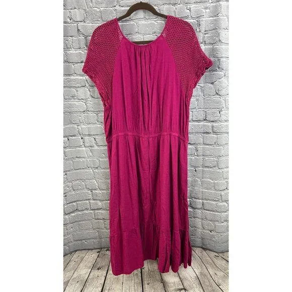 Old Navy Women's Berry Pink Crochet Lace Sleeve Tiered  Midi Dress Size XXL - Picture 9 of 11